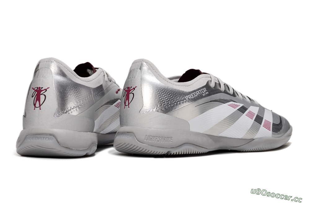 Men's Adidas Predator 25 Elite IC Indoor & Futsal Low-Tops Football Shoes - Silver/White/Red 6