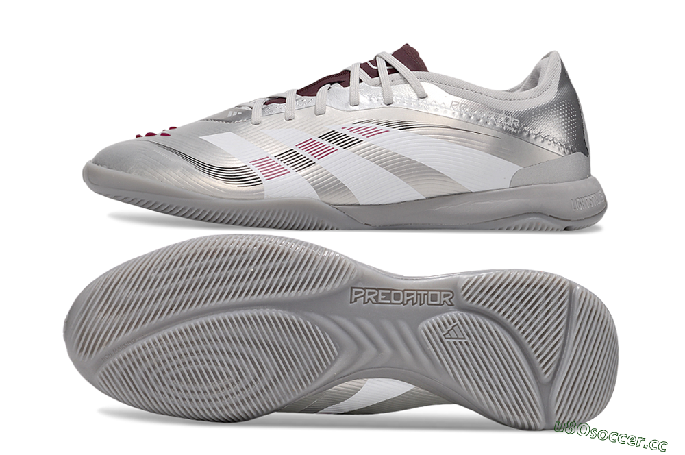 Men's Adidas Predator 25 Elite IC Indoor & Futsal Low-Tops Football Shoes - Silver/White/Red 1
