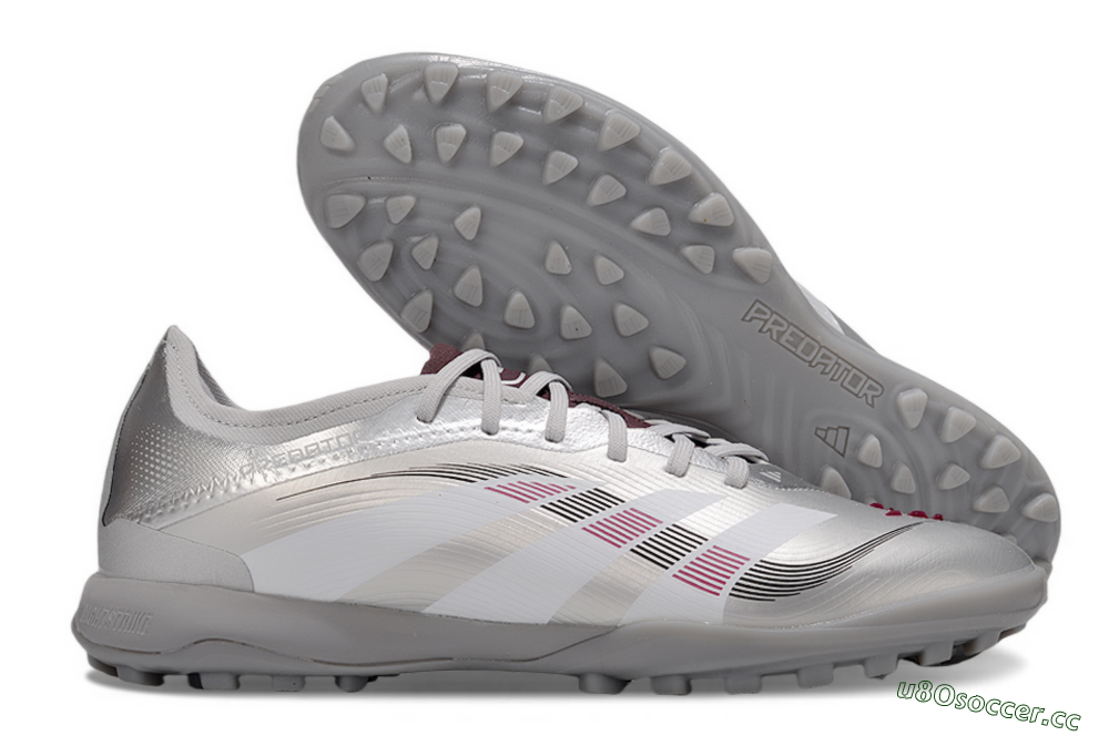 Men's Adidas Predator 25 Elite TF Artificial Turf Low-Tops Football Shoes - Silver/White/Red 2
