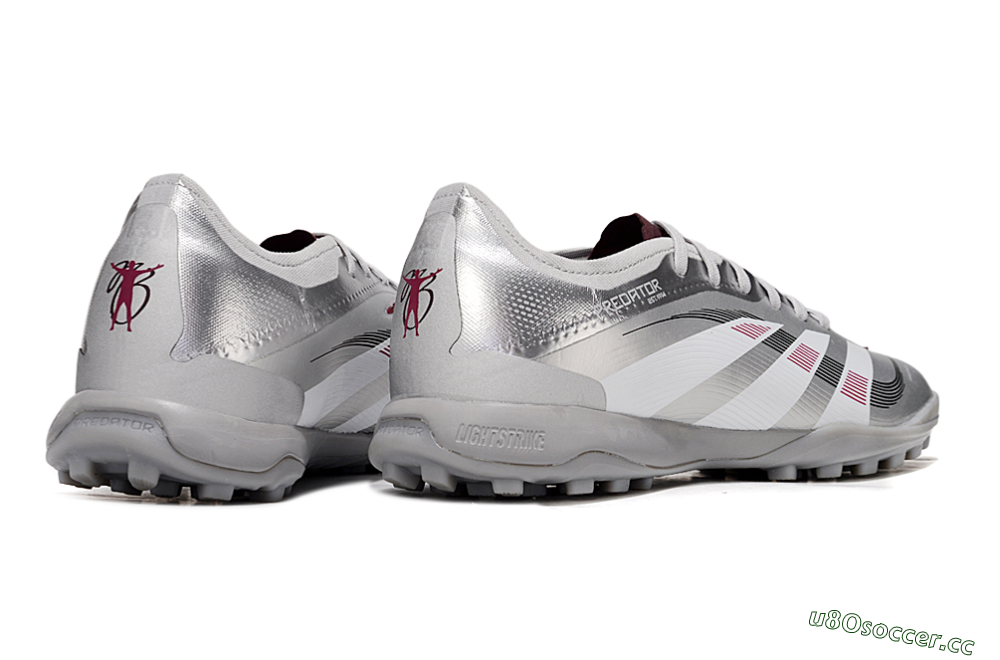 Men's Adidas Predator 25 Elite TF Artificial Turf Low-Tops Football Shoes - Silver/White/Red 6