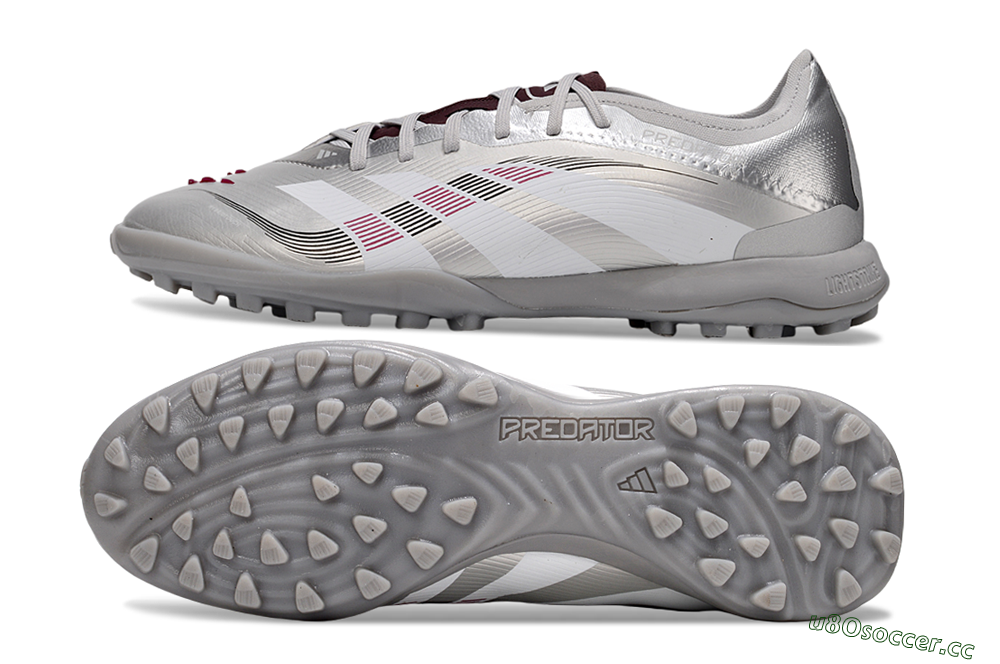 Men's Adidas Predator 25 Elite TF Artificial Turf Low-Tops Football Shoes - Silver/White/Red 1