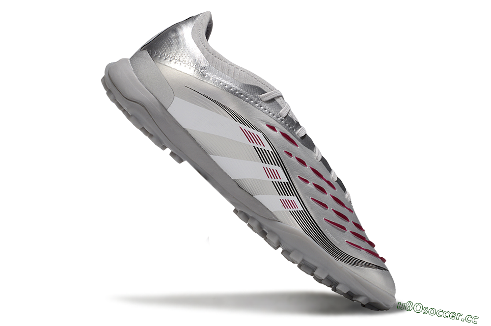 Men's Adidas Predator 25 Elite TF Artificial Turf Low-Tops Football Shoes - Silver/White/Red 4