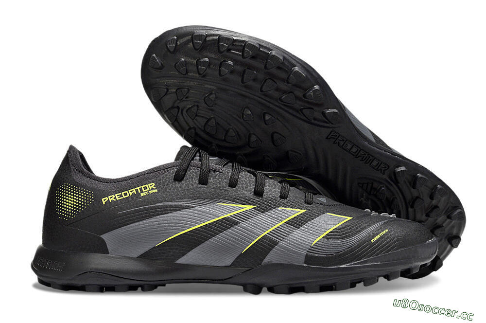 Men's Adidas Predator 25 Elite TF Artificial Turf Low-Tops Football Shoes - Black/Grey/Yellow 2