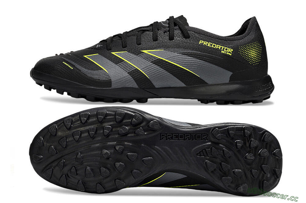 Men's Adidas Predator 25 Elite TF Artificial Turf Low-Tops Football Shoes - Black/Grey/Yellow 1