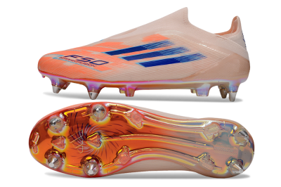 Men's Adidas F50 Elite Laceless SG Soft Ground Low-Tops Football Boots - Pink/Blue/Gold