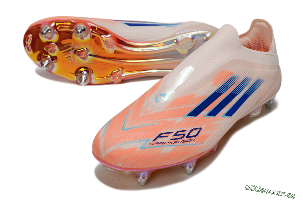 Men's Adidas F50 Elite Laceless SG Soft Ground Low-Tops Football Boots - Pink/Blue/Gold 3