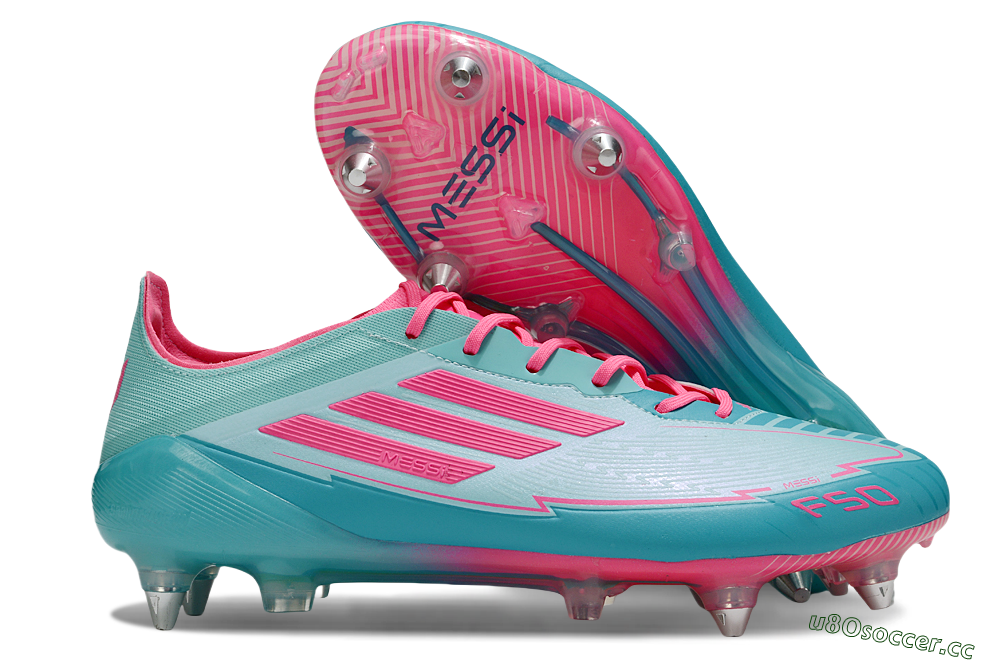 Men's Messi x Adidas F50 Elite SG Soft Ground Low-Tops Football Boots - Jade/Pink 2