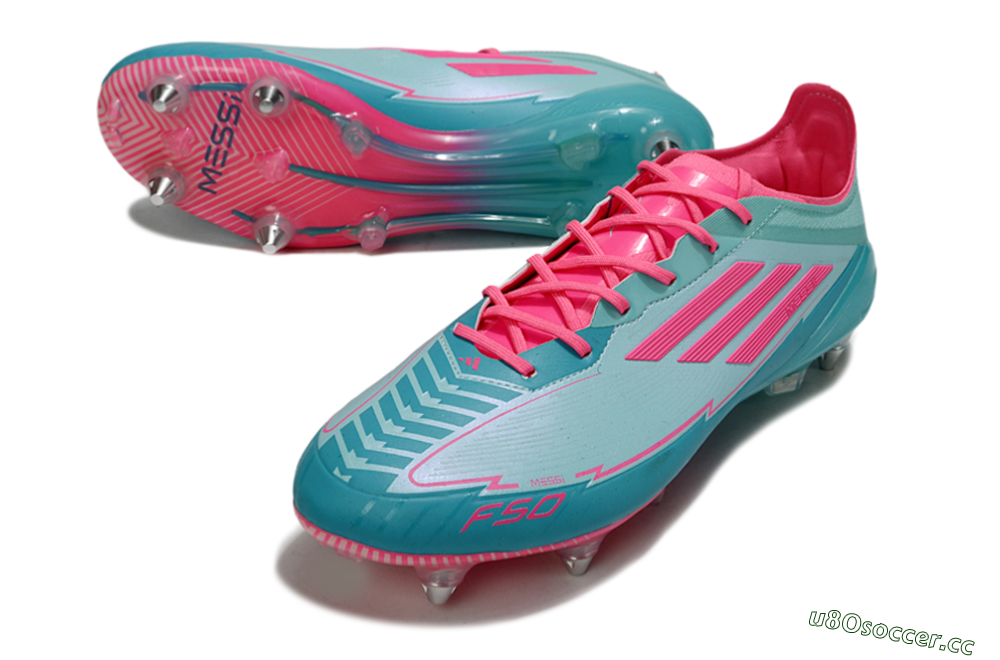 Men's Messi x Adidas F50 Elite SG Soft Ground Low-Tops Football Boots - Jade/Pink 3