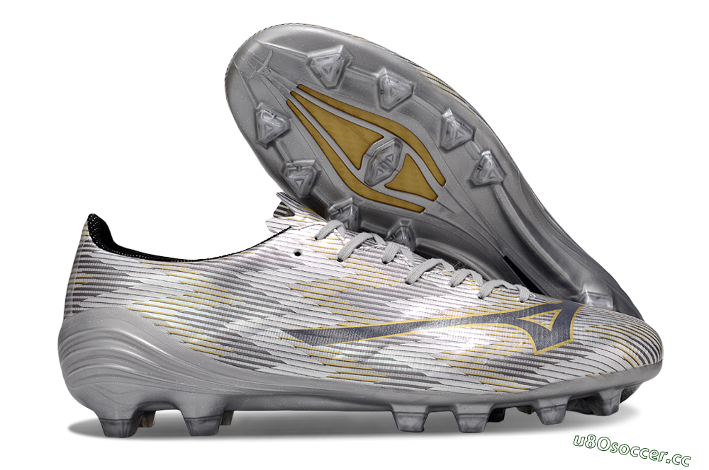 Men's Mizuno Alpha Beta FG Firm Ground Low-Tops Football Boots - Silver/Grey/Gold 2