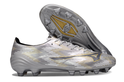 Men's Mizuno Alpha Beta FG Firm Ground Low-Tops Football Boots - Silver/Grey/Gold
