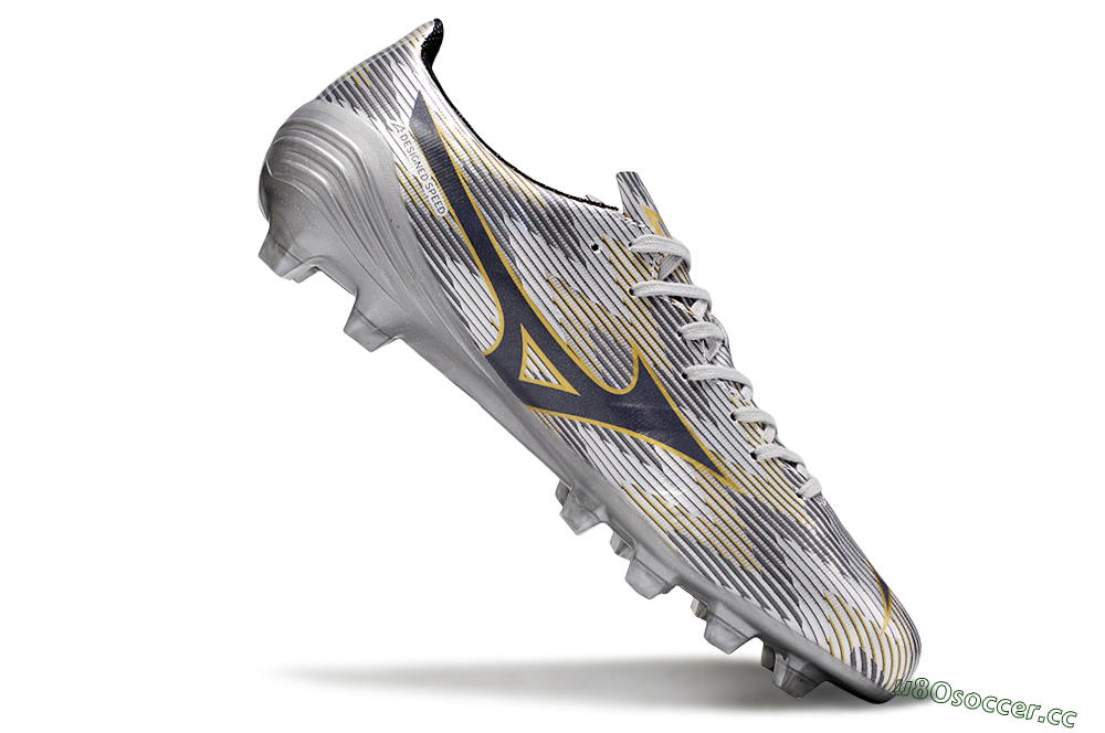 Men's Mizuno Alpha Beta FG Firm Ground Low-Tops Football Boots - Silver/Grey/Gold 4