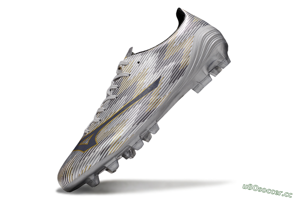 Men's Mizuno Alpha Beta FG Firm Ground Low-Tops Football Boots - Silver/Grey/Gold 5