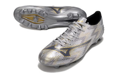 Men's Mizuno Alpha Beta FG Firm Ground Low-Tops Football Boots - Silver/Grey/Gold