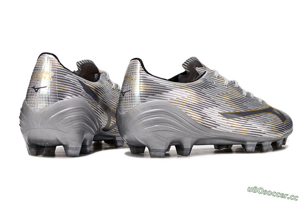 Men's Mizuno Alpha Beta FG Firm Ground Low-Tops Football Boots - Silver/Grey/Gold 6
