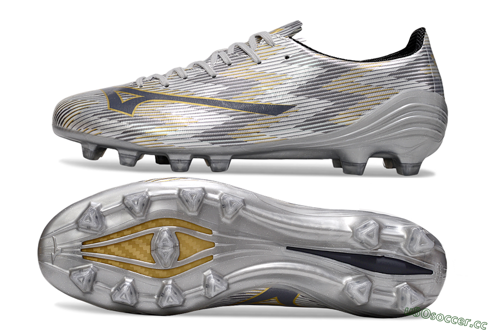 Men's Mizuno Alpha Beta FG Firm Ground Low-Tops Football Boots - Silver/Grey/Gold 1