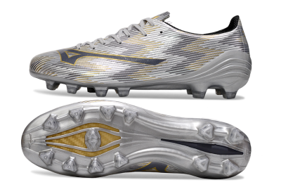 Men's Mizuno Alpha Beta FG Firm Ground Low-Tops Football Boots - Silver/Grey/Gold