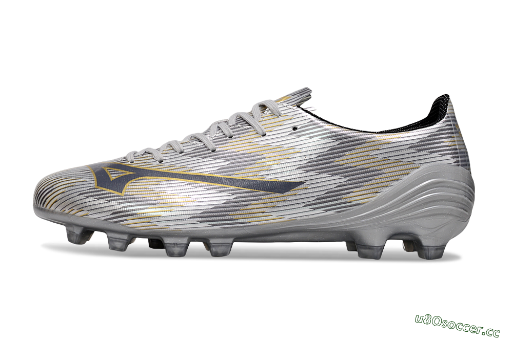 Men's Mizuno Alpha Beta FG Firm Ground Low-Tops Football Boots - Silver/Grey/Gold 0
