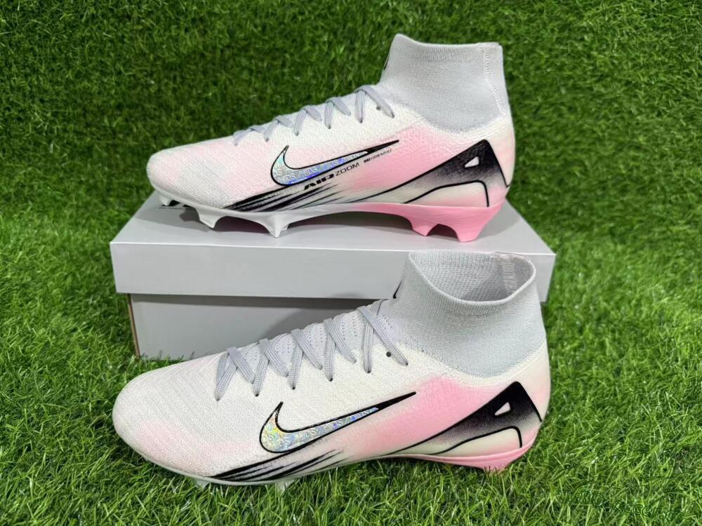 Unisex Nike Air Zoom Mercurial Superfly 10 Elite FG Firm Ground High-Tops Football Boots - White/Pink/Silver 8