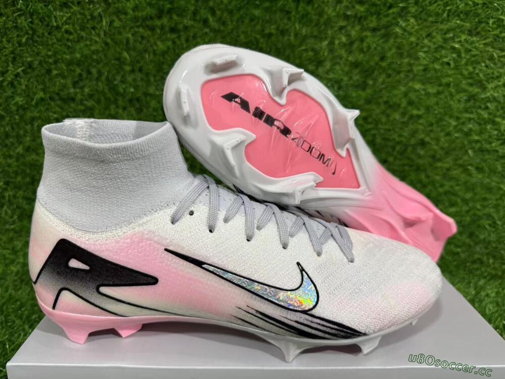 Unisex Nike Air Zoom Mercurial Superfly 10 Elite FG Firm Ground High-Tops Football Boots - White/Pink/Silver 13
