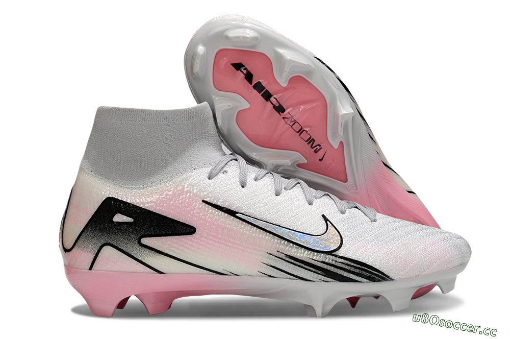 Unisex Nike Air Zoom Mercurial Superfly 10 Elite FG Firm Ground High-Tops Football Boots - White/Pink/Silver 2