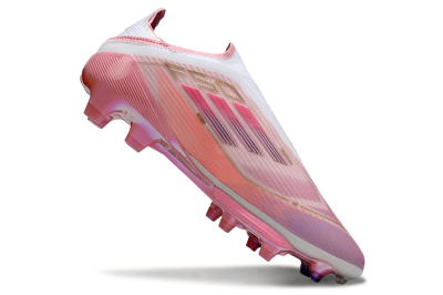 Unisex Adidas F50+ Elite Laceless FG Firm Ground Low-Tops Football Boots - Pink/White/Gold