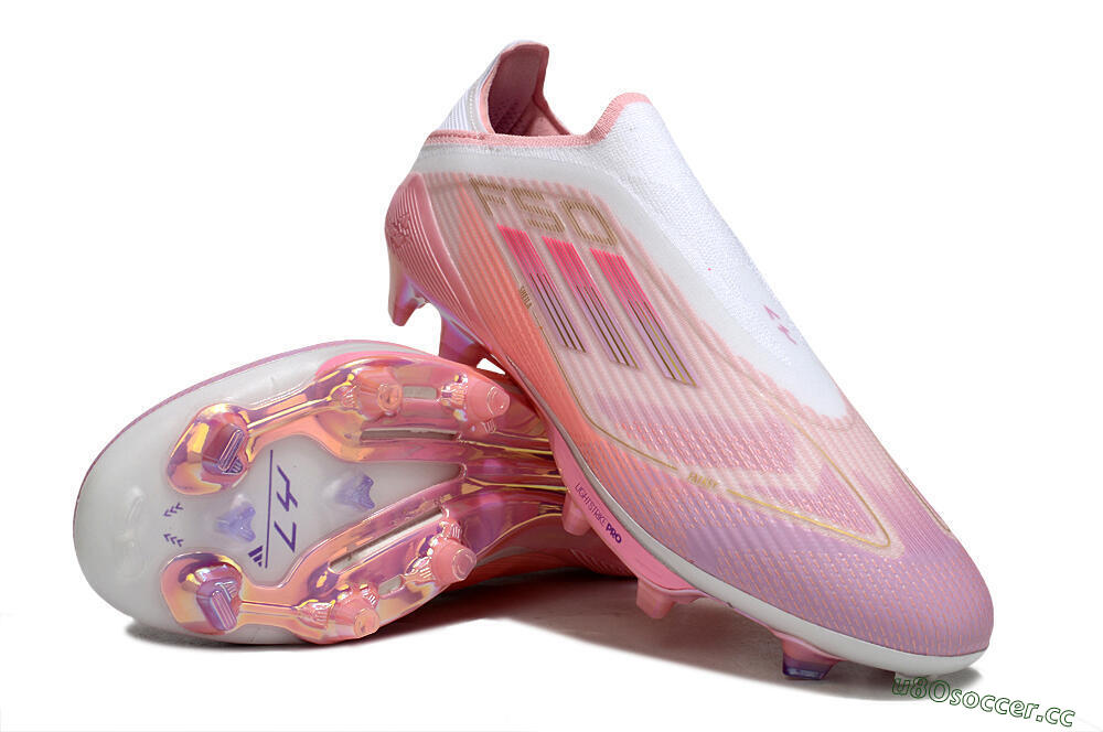 Unisex Adidas F50+ Elite Laceless FG Firm Ground Low-Tops Football Boots - Pink/White/Gold 4