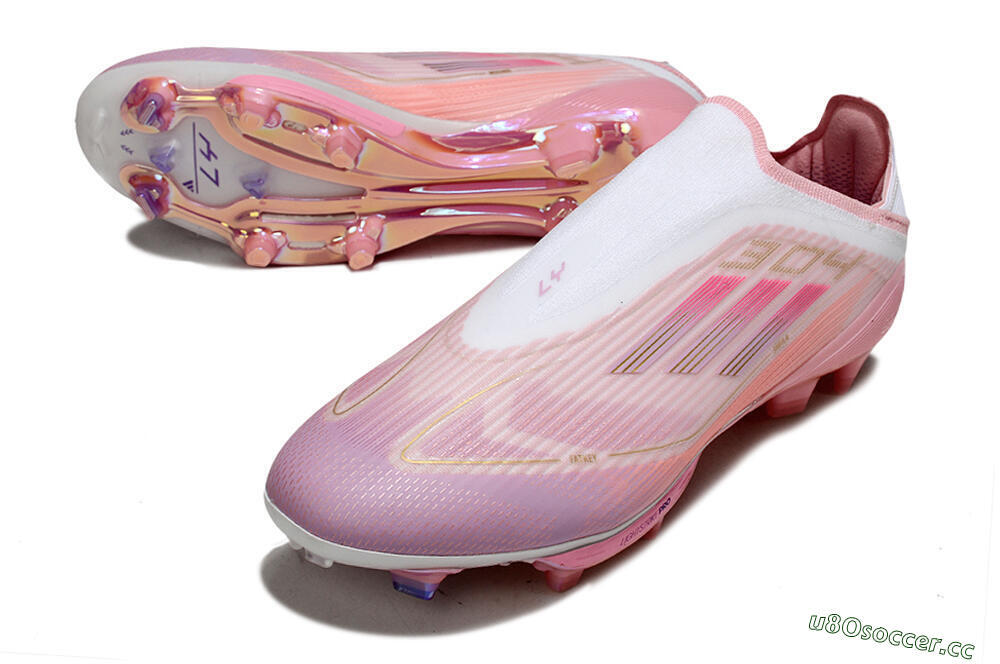 Unisex Adidas F50+ Elite Laceless FG Firm Ground Low-Tops Football Boots - Pink/White/Gold 3