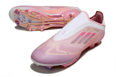 Unisex Adidas F50+ Elite Laceless FG Firm Ground Low-Tops Football Boots - Pink/White/Gold