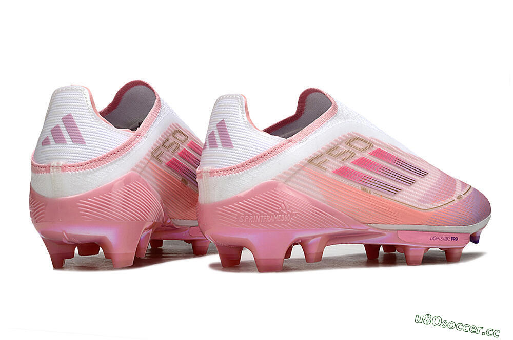 Unisex Adidas F50+ Elite Laceless FG Firm Ground Low-Tops Football Boots - Pink/White/Gold 7