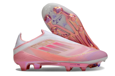 Unisex Adidas F50+ Elite Laceless FG Firm Ground Low-Tops Football Boots - Pink/White/Gold