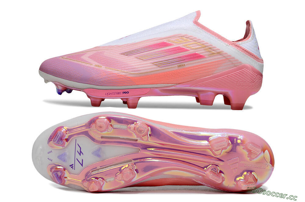 Unisex Adidas F50+ Elite Laceless FG Firm Ground Low-Tops Football Boots - Pink/White/Gold 1