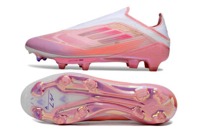 Unisex Adidas F50+ Elite Laceless FG Firm Ground Low-Tops Football Boots - Pink/White/Gold