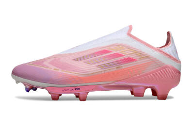 Unisex Adidas F50+ Elite Laceless FG Firm Ground Low-Tops Football Boots - Pink/White/Gold