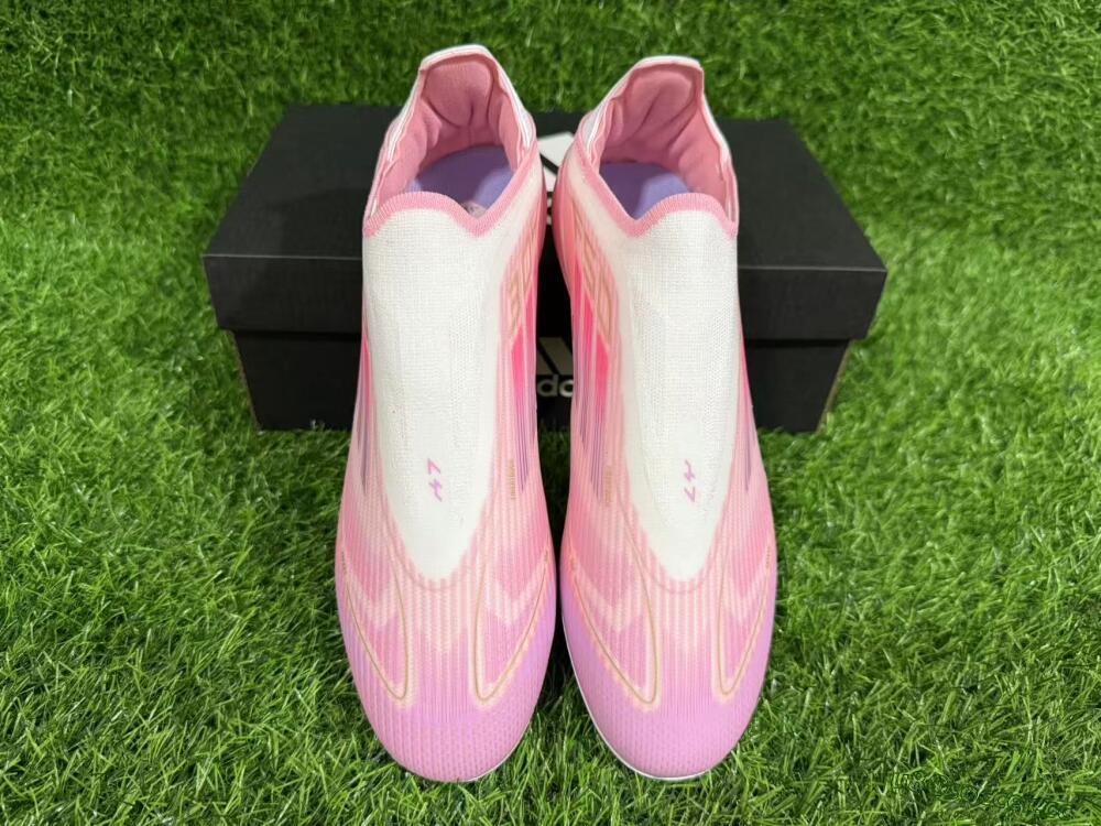 Unisex Adidas F50+ Elite Laceless FG Firm Ground Low-Tops Football Boots - Pink/White/Gold