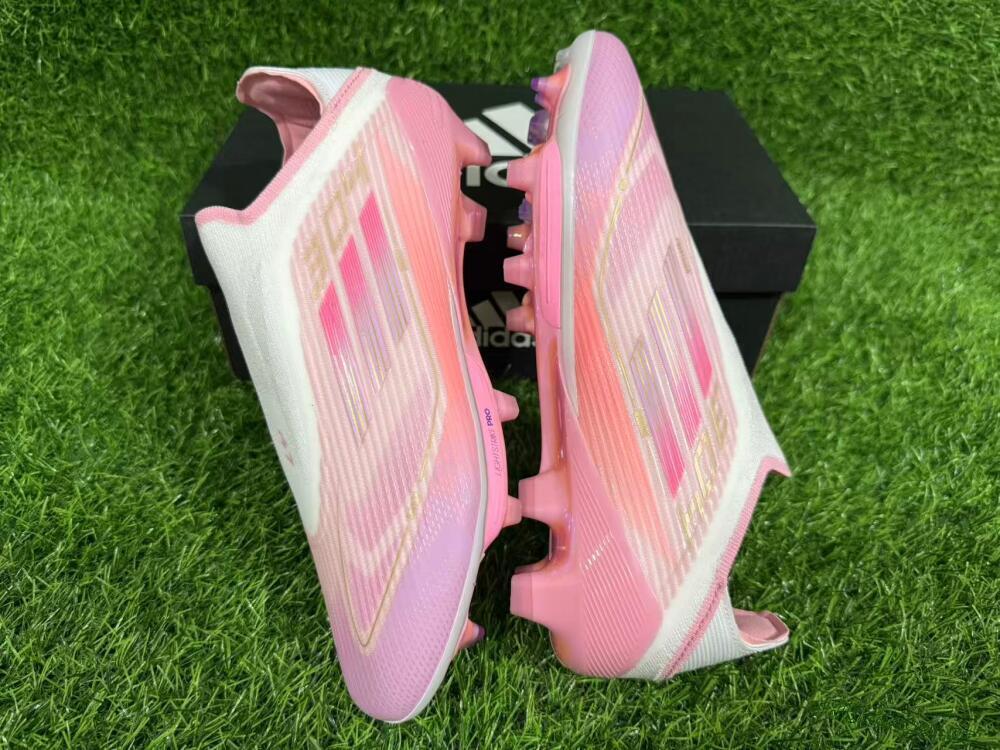 Unisex Adidas F50+ Elite Laceless FG Firm Ground Low-Tops Football Boots - Pink/White/Gold