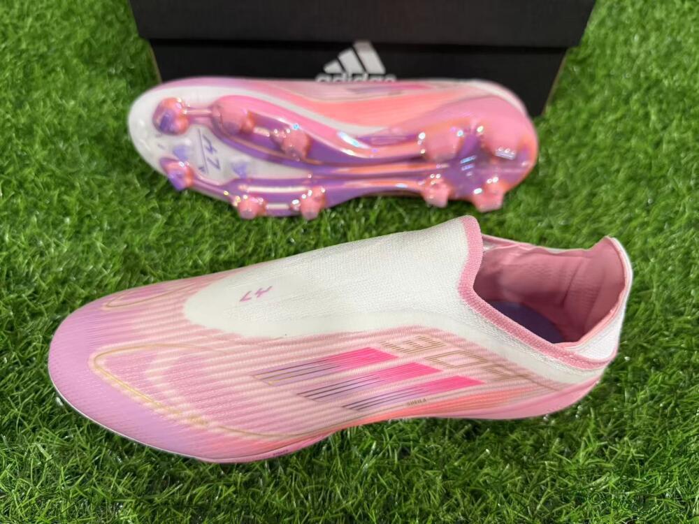 Unisex Adidas F50+ Elite Laceless FG Firm Ground Low-Tops Football Boots - Pink/White/Gold