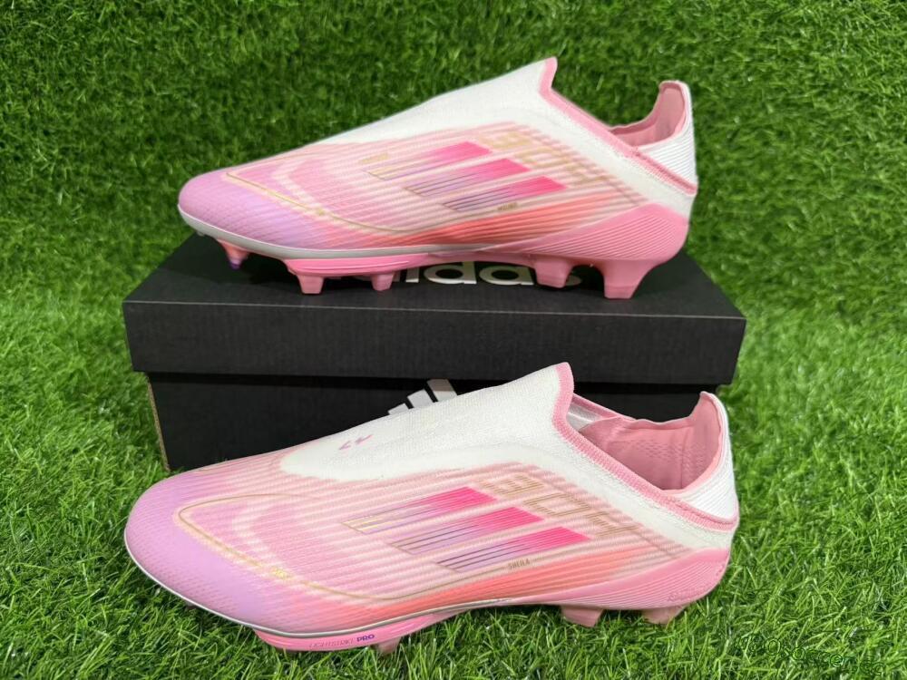 Unisex Adidas F50+ Elite Laceless FG Firm Ground Low-Tops Football Boots - Pink/White/Gold