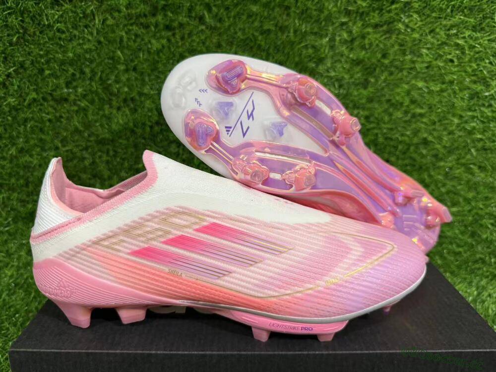 Unisex Adidas F50+ Elite Laceless FG Firm Ground Low-Tops Football Boots - Pink/White/Gold