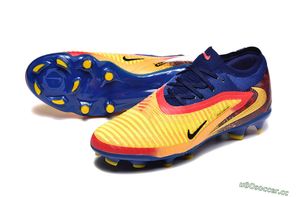 Men's Nike Phantom 6 Low Elite FG Firm Ground Low-Tops Football Boots - Blue/Gold/Red 3