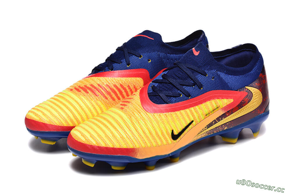 Men's Nike Phantom 6 Low Elite FG Firm Ground Low-Tops Football Boots - Blue/Gold/Red 5