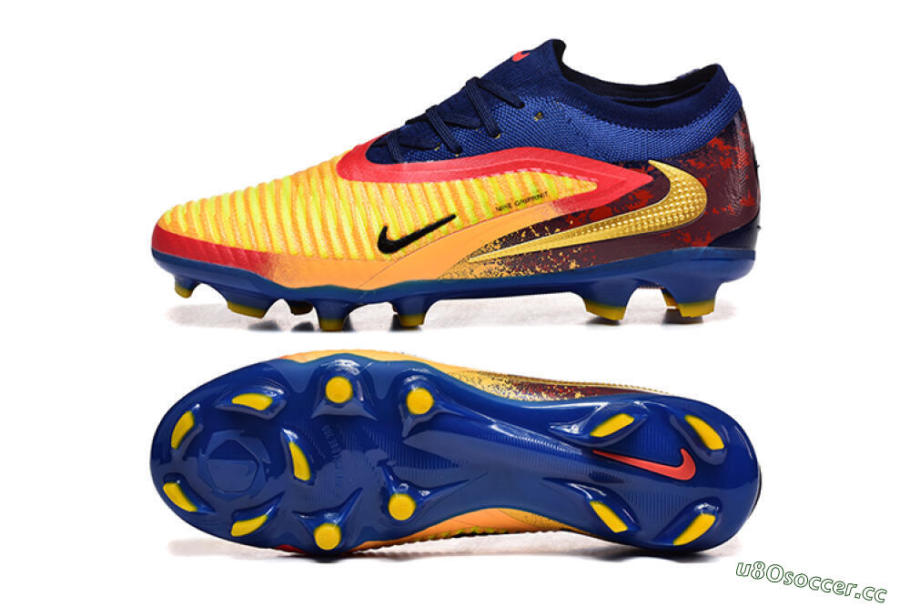 Men's Nike Phantom 6 Low Elite FG Firm Ground Low-Tops Football Boots - Blue/Gold/Red 1