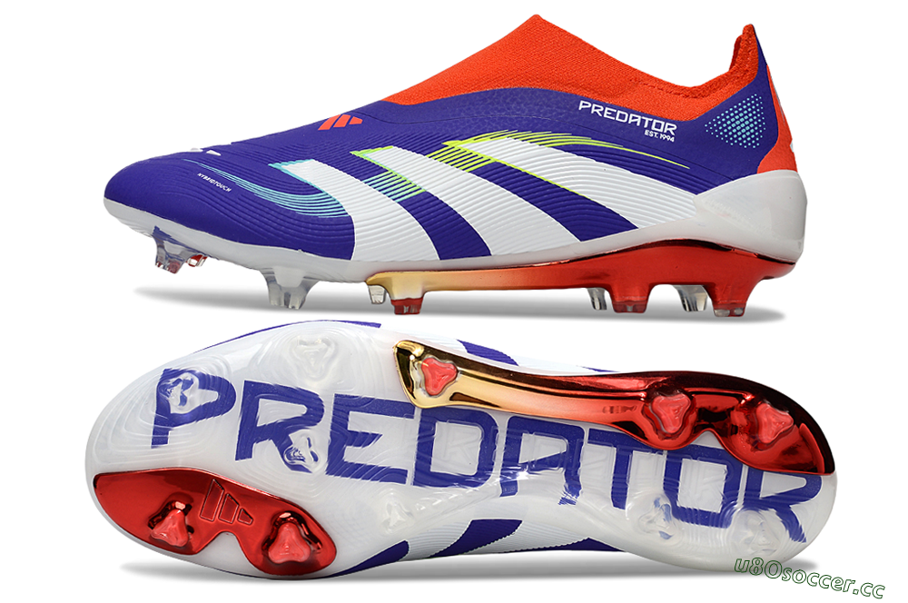 Unisex Adidas Predator 25 Elite Laceless FG Firm Ground Low-Tops Football Boots - Blue/White/Red 1