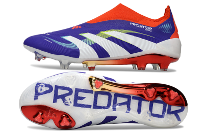 Unisex Adidas Predator 25 Elite Laceless FG Firm Ground Low-Tops Football Boots - Blue/White/Red