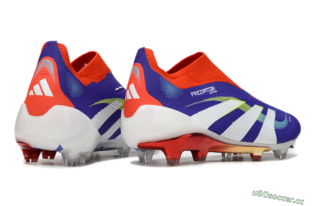 Unisex Adidas Predator 25 Elite Laceless FG Firm Ground Low-Tops Football Boots - Blue/White/Red 6