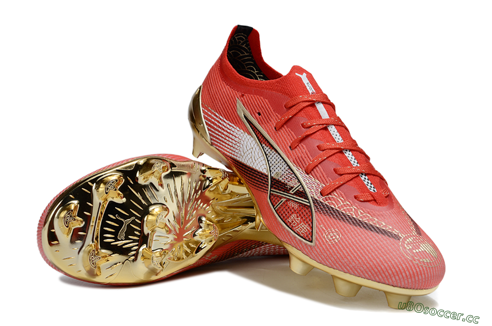 Men's Puma Ultra 5 Ultimate FG Firm Ground Low-Tops Football Boots - Red/White/Gold 3