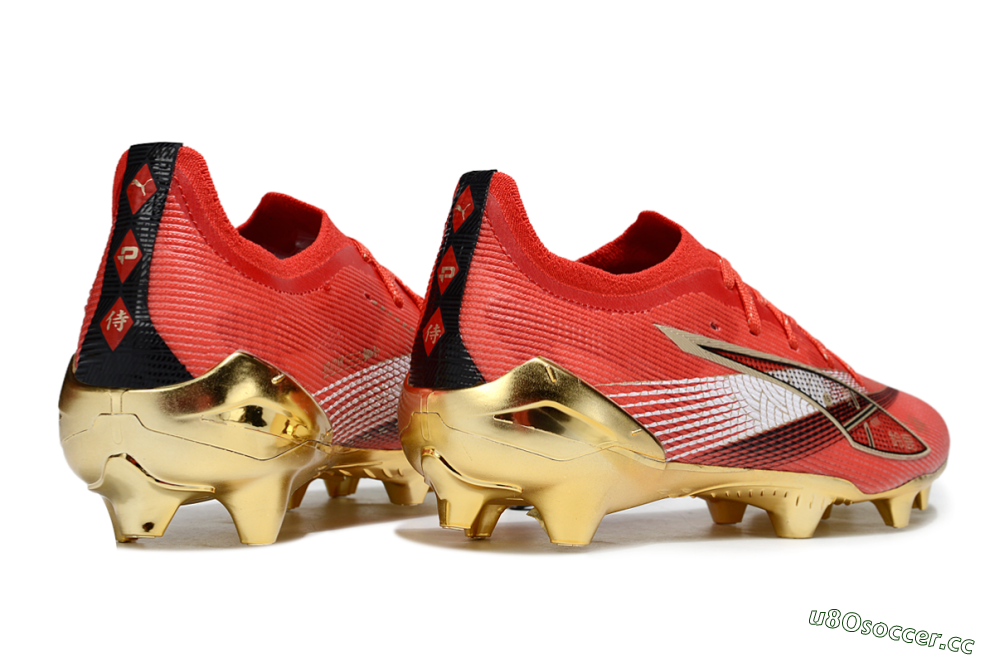 Men's Puma Ultra 5 Ultimate FG Firm Ground Low-Tops Football Boots - Red/White/Gold 6