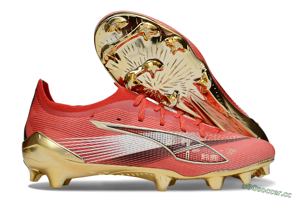 Men's Puma Ultra 5 Ultimate FG Firm Ground Low-Tops Football Boots - Red/White/Gold 2