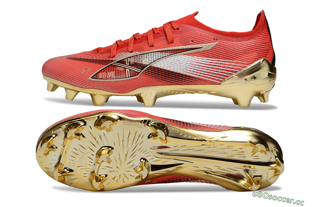 Men's Puma Ultra 5 Ultimate FG Firm Ground Low-Tops Football Boots - Red/White/Gold 1