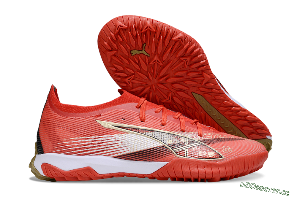 Men's Puma Ultra 5 Ultimate FG Firm Ground Low-Tops Football Boots - Red/White/Gold 2