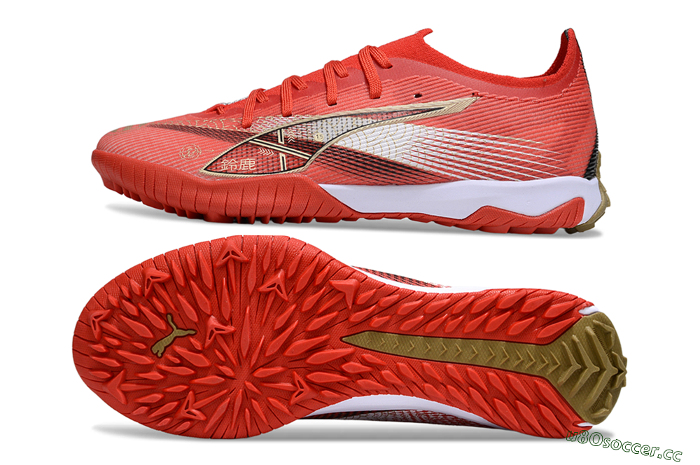 Men's Puma Ultra 5 Ultimate FG Firm Ground Low-Tops Football Boots - Red/White/Gold 1